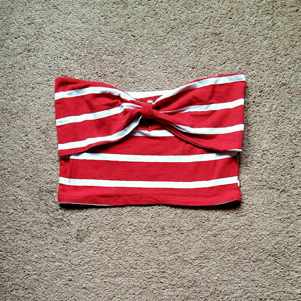Red/White Stripe Bow Crop Top